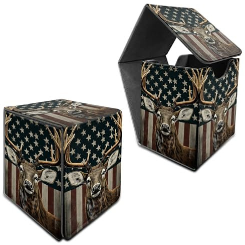RWUTYTIUL for MTG Commander Deck Box, Card Storage Box Fits 100+ Sleeved Cards, PU Leather Large Size Strong Magnet Card Deck Case Holder for Board Game Magic MTG TCG CCG, American Flag Deer