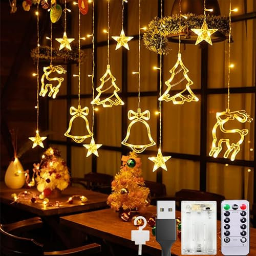 Tceapoo Cortina de luces LED de Navidad, 8 modos, 138 luces LED, cortina de luces para ventana con temporizador, resistente al agua, cadena de luces LED para interior y exterior, Navidad, fiesta,