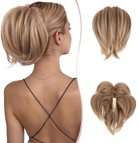 SEGO Ponytail Extensions Haarteil mit Klammer Pferdeschwanz Zopf Haarverlängerung Dutt Haargummi Hochsteckfrisuren Biegbarem Metalldraht wie Echthaar # 12T24