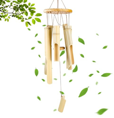 Bambus Windspiel, 6 Rohre Holz-Windspiel Groß, 76 cm Holz Glockenspiel, Aufhängen Wind Chimes Garten Windspiele für Balkon Garten Hof Terrasse Gedenk-Geschenke und Heimdekoration(Natur)