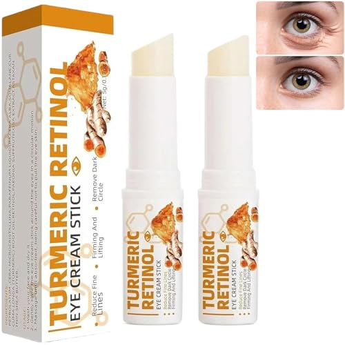 Kurkuma-Retinol-Augencreme-Stick, Balsam Creme bei Schwellungen und Tränensäcken, aufhellender Augenbalsam (2 Stück)