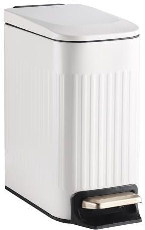 ELPHECO Cubo de basura de baño de 7 litros con pedal interior con tapa de cierre suave, elegante de acero inoxidable para espacios pequeños, rectangular, color blanco