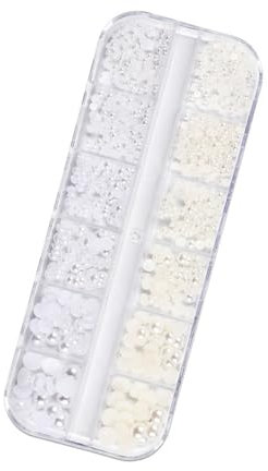 ﻿ Half Round Pearls ，Half Round Pearls for Nail Art ， Multi-Size Flat Back Beads in White & Beige for DIY Jewelry, Necklaces, and Crafting