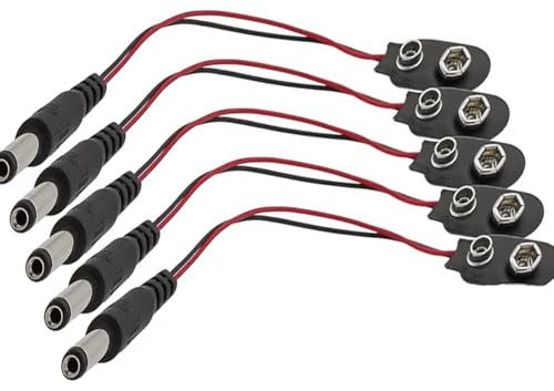 Batterieklemmen 9 Volt I-Typ;T-Type;Typ Auswahl; Batterie Anschluss, Batterieclip Block Batterie Clip Anschluss Kabel für 9V Stecker (I-Form mit DC Stecker, 5 Stück)