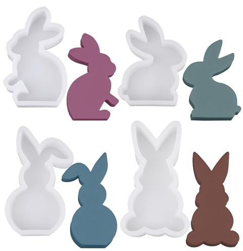 4 Stück Ostern Silikonformen Gießformen, Osterhase Silikonform, Kaninchen Gießform Ostern, Ostern Hase Silikonform for Gips, Sojawachs Kerzen, Handwerk