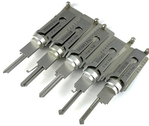 Professional 2-in-1 Lock Pick Set, 5-Piece SS001 SS002 SS002R SS003 SS003R Pick and Decoder,Civil Lock Opener Kit for Locksmith,Enthusiast