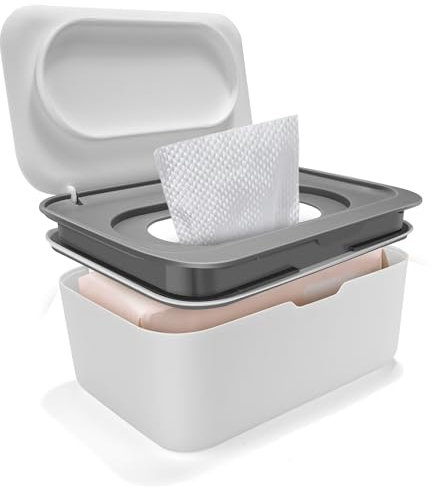 Feuchttücher Box Baby, Nachfüllbare Feuchttuchbox für Zuhause und Büro, Feuchttuchspender mit Deckel, Feuchtes Toilettenpapier Box Hält Tücher Frisch, Weiß Orange