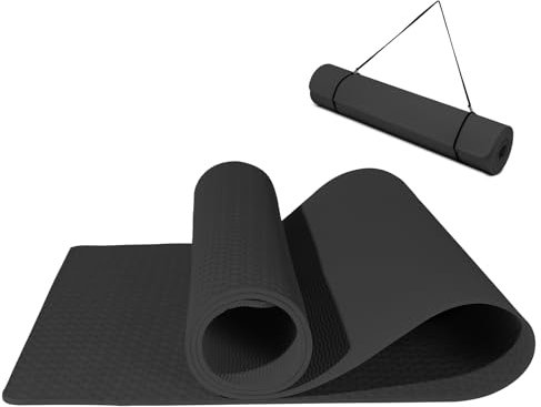 Yogamatte rutschfest und umweltfreundliche TPE Sportmatte mit Tragegurt Gymnastikmatte für Pilates Workout Fitnessmatte 183 x 61 x 0.6 cm (Schwarz/Grau)