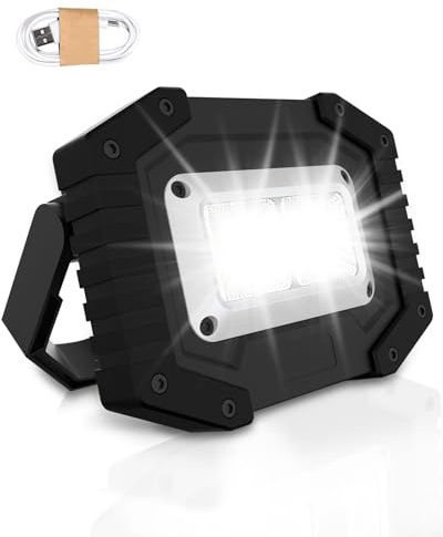 Rechargeable LED Work Light, 45W Portable Floodlight with 3 Modes and USB Charging, Waterproof Outdoor COB Work Lamp for Camping, Garage, Yard, Hiking, Emergency Lighting (Batteries Included)