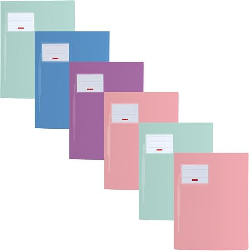 Schnellhefter für A4, transluzente PP-Folie, Fact!PP mit Namensschild auf der Vorderseite und Einstecktasche innen (Brunnen mit Namensschild, Pastell sortiert, 6er Pack)