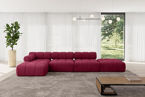 ALTDECOR Modulares Sofa Ecksofa in L-Form Corner modular Sofa Eckcouch Couch Wohnlandschaft Cauchsofa Polstersofa Lizur-L2-380x160x70 cm Bordeauxrot