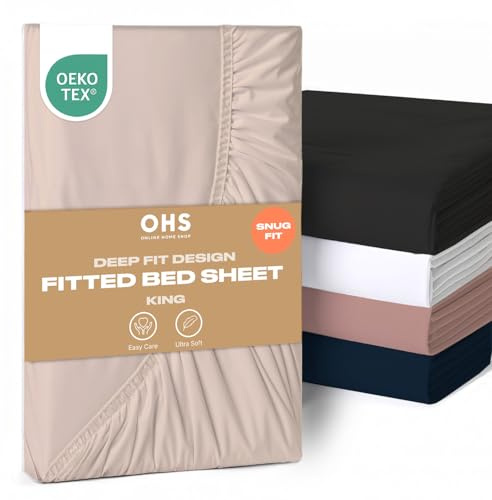 Brentfords Fitted Sheet King Size, Easy Care Soft Microfibre Fabric Deep Pocket 12 Inch (30) Shrinkage and Fade Resistant Plain Bedding Bottom Sheet, Stone - 152 x 200cm