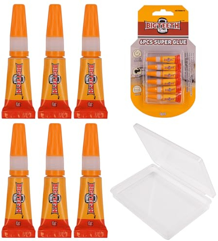 BIGTEETH All Purpose Super Glue 1g x 6 With Box | Fast Drying Adhesive SuperGlue, Quick Repairs for Plastic, Metal, Ceramics, Porcelains, Wood, Rubber