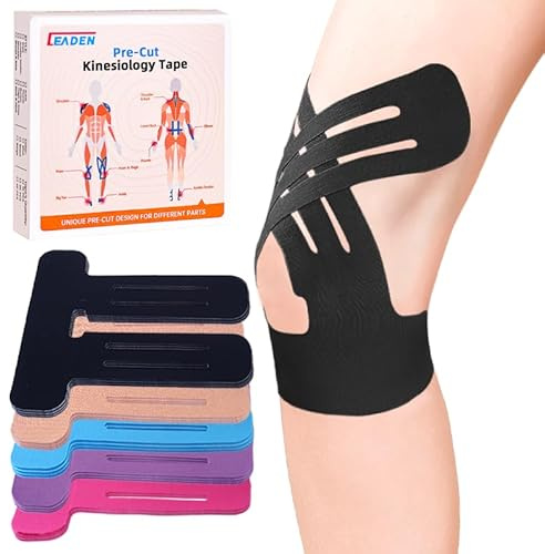 IEADEN Precut Kinesiology Tape for Knees, Upgraded, 10 Pcs, Black