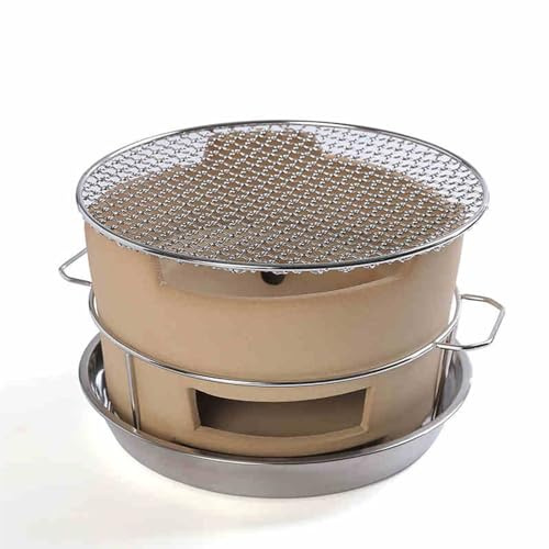 Tragbarer Ton-Grillofen, klein, rund, Keramik, Holzkohle, Grillgrube, Tisch-Feuerstelle für Outdoor, Kochen, Camping, Hinterhof, Versammlungen, Heimgebrauch, kompakt und effizient