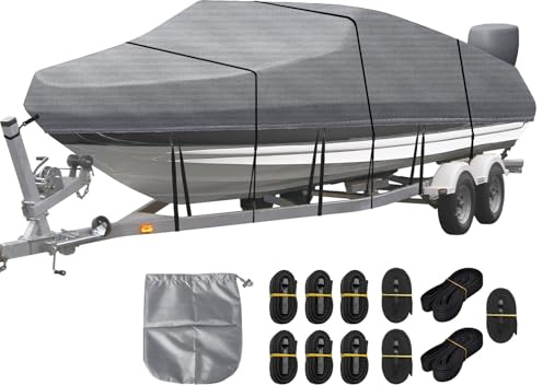 Telone impermeabile per barca, in tessuto Oxford 420D | Bootspersenning - Telone di copertura per scafo a V, canottaggio, barca da pesca, grigio (5,5-5,7 m)