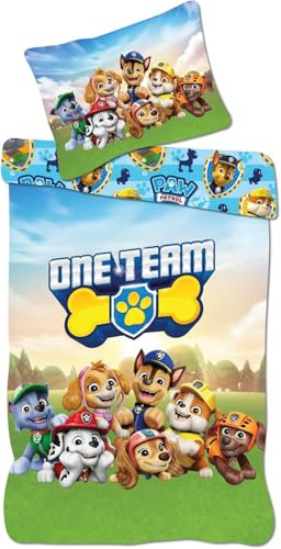 Paw Patrol Babybettwäsche 100x135 + Kissenbezug 40x60 Baumwolle Blau Grün