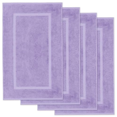 Lavea® 4er Set Badematte, Badteppiche 50×80 cm, Badvorleger rutschfest, 100% Baumwolle Frottier, 800 g/m² extra saugstark, waschbar 60°C, pflegeleicht, Serie Elena, Badezimmerteppich, Lavendel