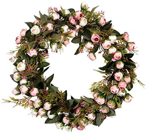 Gcljlmy Frühlingskranz Rose Türkranz Wandkranz Dekokranz 30cm - Kunst Kranz - Deko Kranz