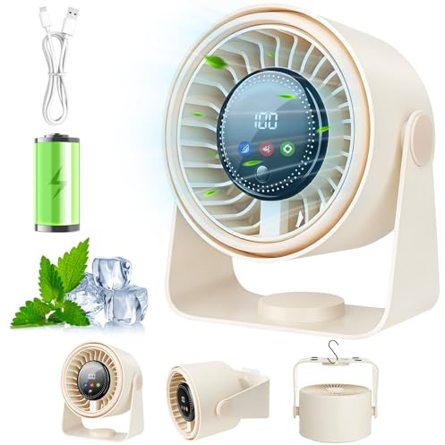 Ventilatore da Tavolo Silenzioso, Ventilatore USB Potente a Batteria Ricaricabile 3 in 1 Ventilatore Portatile 5 Velocità 360° Regolabile Ventilatore da Scrivania per Campeggio Ufficio Cucina Camper