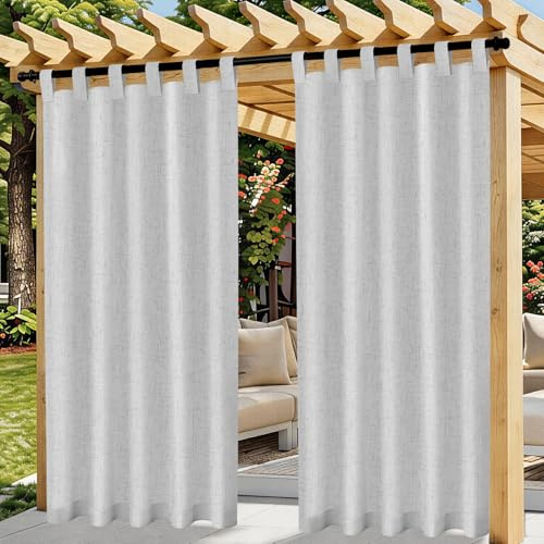 Outdoor Vorhang Wetterfest, 2er Set Stück Leinenvorhänge, Outdoor Vorhänge Wasserdicht mit Ösen, Sonnenschutz Sichtschutz outdoorvorhänge für GardinenTerrasse Balkon Pavillon Pergola(132x215cm, Grau)