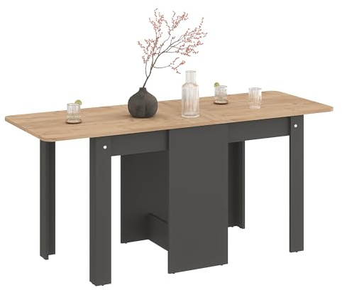 KOMTO Esstisch Klappbar – Klapptisch Anthrazit/Honig Eiche, Küchentisch für 2-4 Personen, Ausklappbarer Tisch für kleine Räume | Dining Table MOVA 163 x 60 x 72,6 cm