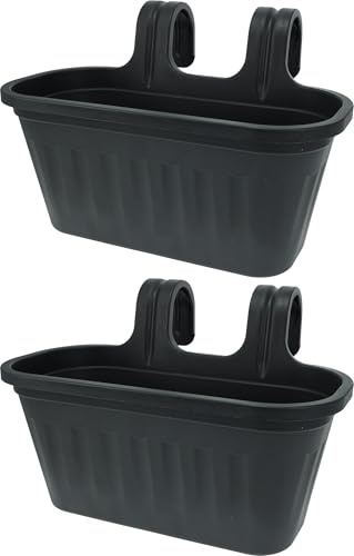 Muddy Hands Pack of 2 Large Hanging Planters Anthracite - Plastic Balcony Railing Fence Plant Pots for Outdoor Garden, Flowers, Herbs & Plants