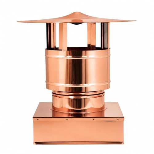 MAKA Comignolo Antivento Base Quadra, Terminale per Canna Fumaria Camino Stufa a Legna Pellet e Gas, Cappello Antipioggia Aspirafumo Base Quadra (200x200 mm - Rame)