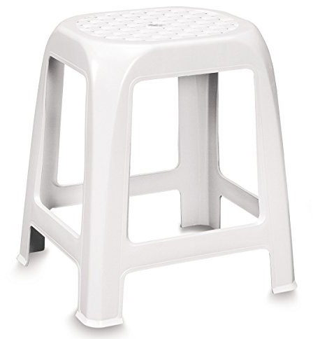Stabiler Hocker aus Kunststoff weiß leicht zu reinigen • Sitzhocker, Küchenhocker, Badhocker, Duschstuhl, Campingstuhl, Aufgrund der Löchrigen Sitzfläche kann er gut unter der Dusche genutzt werden.