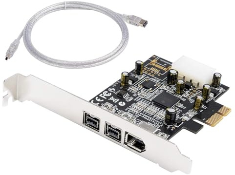 QNINE Firewire Karte, 1394B Firewire Adapter 3 Port, Zwei 1394B Ports und EIN 1394A Port, TI Chip, mit niedrigem Profilhalter und Firewire Kabel, HD DV HDV Videoaufnahmekarte für Windows 10