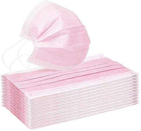 LITTONE® Mascherine per Viso, 100 PCS Rosa Maschera Monouso con Orecchio Maschere Civili Traspiranti e Confortevoli 3 Strati Anti-polvere -100 Pezzi/Confezione KP002-100PCS