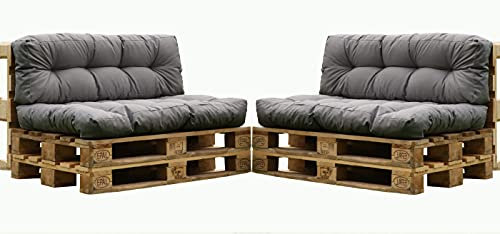 4er Set Palettensitzkissen grau 120x80 cm und 120x40 cm mit Rückenkissen Outdoor Indoor Palettenauflage Polster gesteppt wasserabweisend