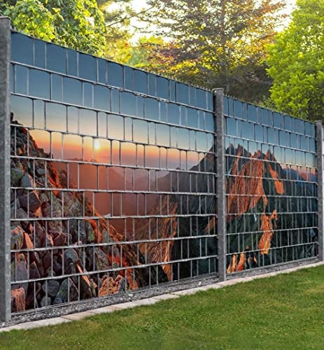 MyMaxxi Infinity Zaunsichtschutz - Berge mit Sonnenuntergang - Sichtschutzstreifen für Doppelstabmattenzaun - Windschutz Sonnenschutz Blickdicht - Sichtschutz Garten Teil1 + Teil2-500x180cm