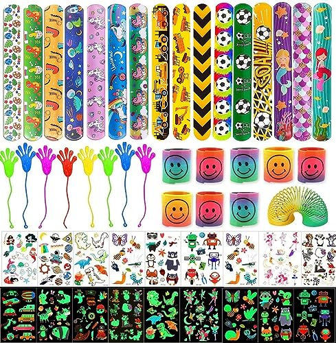 Mitgebsel Kleinspielzeug Set, Schnapparmband Kinder/Tattoo Kinder /Regenbogenspirale Kindergeburtstag Mitgebsel Set Party Favor Spielzeug Pinata Füllstoffe Beutel Karnevalspreise