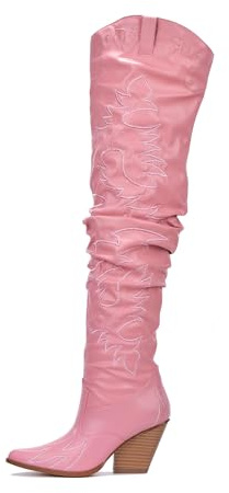 Cape Robbin Botas vaqueras para mujer, hasta el muslo, por encima de la rodilla, botas vaqueras de tacón grueso para mujer (KELSEY-21), Rosado, 38 EU