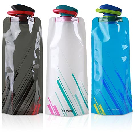 VIKSAUN 3 Pieces Foldable Water Bottle Flexible Foldable Reusable BPA Free Water Bottles For Outdoor Sports Hiking Biking Travel Adventure Leak Proof Water Carrier 700ml Tricolor(3 pcs)