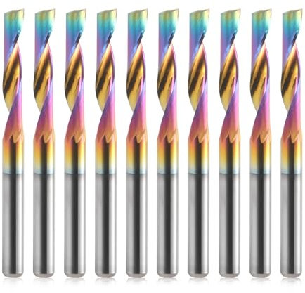 10 PCS CNC Single Flute Router Bits DLC Coating End Mill 1/8 Inch Shank,1/8 Inch Cutting Dia,15mm(0.59”) Cutting Length, Solid Tungsten Carbide Alloy CNC Bits Mill, Milling Cutter for Aluminum