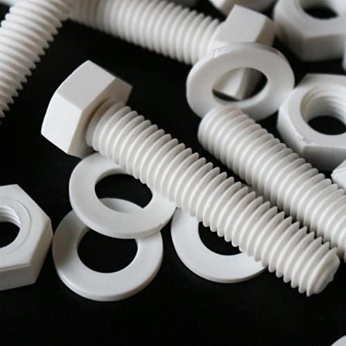 20x Vis à tête Hexagonale Polypropylène Blancs (PP) Ecrous et boulons en plastique, M8 x 40mm, Rondelles, résistant à l'eau, anti-corrosion, résistant aux produits chimiques