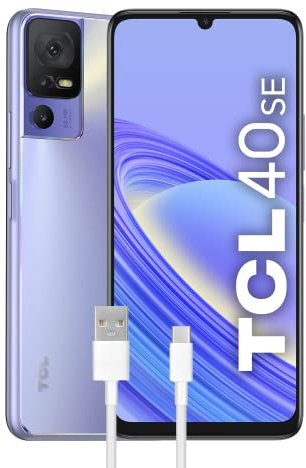 TCL 40SE Smartphone 4G Display 6.75 HD+ 90Hz, 256GB, 6GB RAM, Triple Cámara de 50Mpx, Android 13, Batería 5010mAh Carga Rápida, Dual Sim, Púrpura, con Cable USB Type-C adicional
