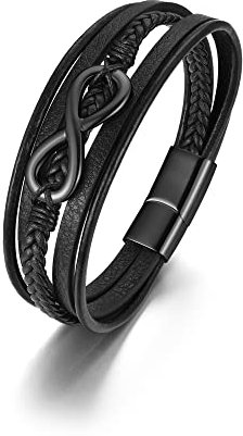 Zysta Lederarmband Herren Unendlichkeitszeichen Armband Infinity Wickelarmband MIT Magnetverschluss - Geschenk für Männer (Silber)