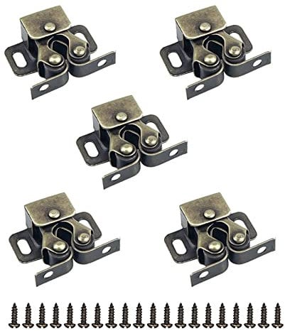 5pcs Zinc Plated Door Catches,Double Roller Strong Hold Cupboard Cabinet Door Catches with Screws,Twin Roller Closet Catch,Double Roller Catch,Use for Home Furniture Cabinet Cupboard(Antique Bronzed)