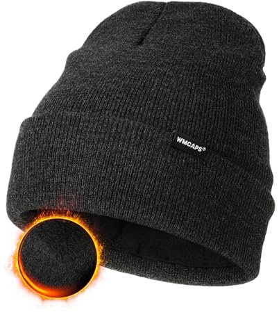 Wmcaps Klassische Mütze Herren Damen, Warm Fleece Wintermütze Strickmütze Winter Warme, Weich Stretchy, Atmungsaktiv Unisex Beanie Geschenke Männer Frauen, Dunkelgrau