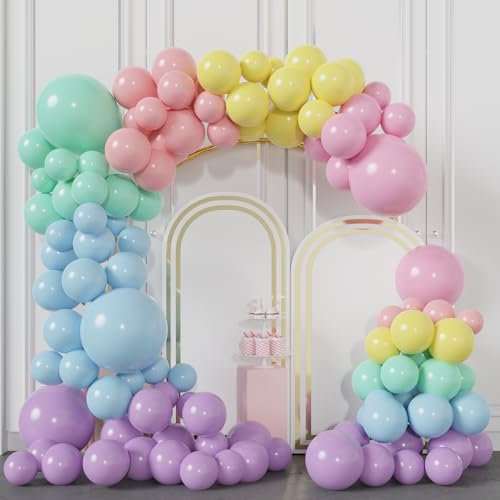 BIQIQI 131pcs Bunt Macaron Ballon Bogen, Pastell Ballon Girlande Kit, Bunt Latex Luftballons, Party Dekoration, Bunte Dekoration für Geburtstage