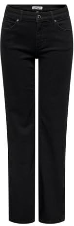 ONLY Jean Coupe Droite ONLBLUSH Taille Moyenne Straight Fit Jeans Black Denim M 32 Black Denim M / L32