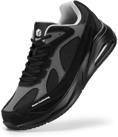 FitVille Sportschuhe Herren Extra Weite Laufschuhe mit Luftkissen Dämpfung Sneaker Atmungsaktiv Turnschuhe Leichte Joggingschuhe Straßenlaufschuhe Walkingschuhe Fitnessschuhe Schwarz 43 EU Weit