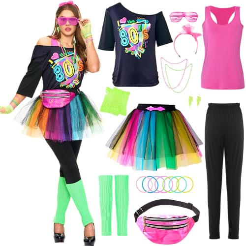 Spooktacular Creations 80er-Jahre-Kostüm-Outfit für Damen, 80er-Halloween-Kostüme, 80er-Workout-Kostüm-Outfit für Damen, Halloween-Rollenspielpartys (mittel)