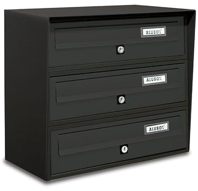 ALUBOX Slim Briefkastenanlage 3 Fächer 37,8x39x30 cm aus Verzinktem Blech und Aluminium Außenbriefkasten mit Entnahmeschutzsystem (ANTHRAZIT)