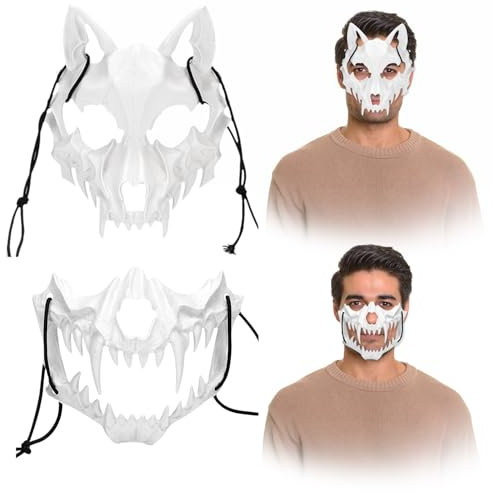 BORFUE Masque de samouraï japonais pour Halloween - Lot de 2 - Masque effrayant pour cosplay - Unisex - Horreur