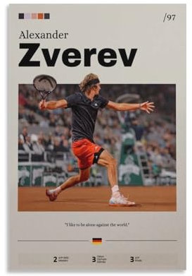 DRDPLXGU Alexander Zverev Tennisspieler-Poster, Tennis-Legende, Poster, Leinwand, Poster, Schlafzimmer, Dekoration, Landschaft, Büro, Raumdekoration, Geschenk, 30 x 45 cm