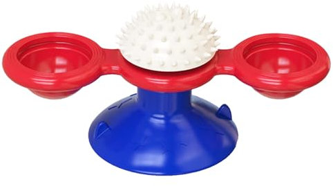 TEUOPIOE Jouets interactifs pour Chats d'intérieur - Moulin à Vent - Jouet Rotatif interactif Multifonctionnel pour Chaton - Peigne Amusant - Distributeur de Nourriture - Jouet pour Chat - (Blue)